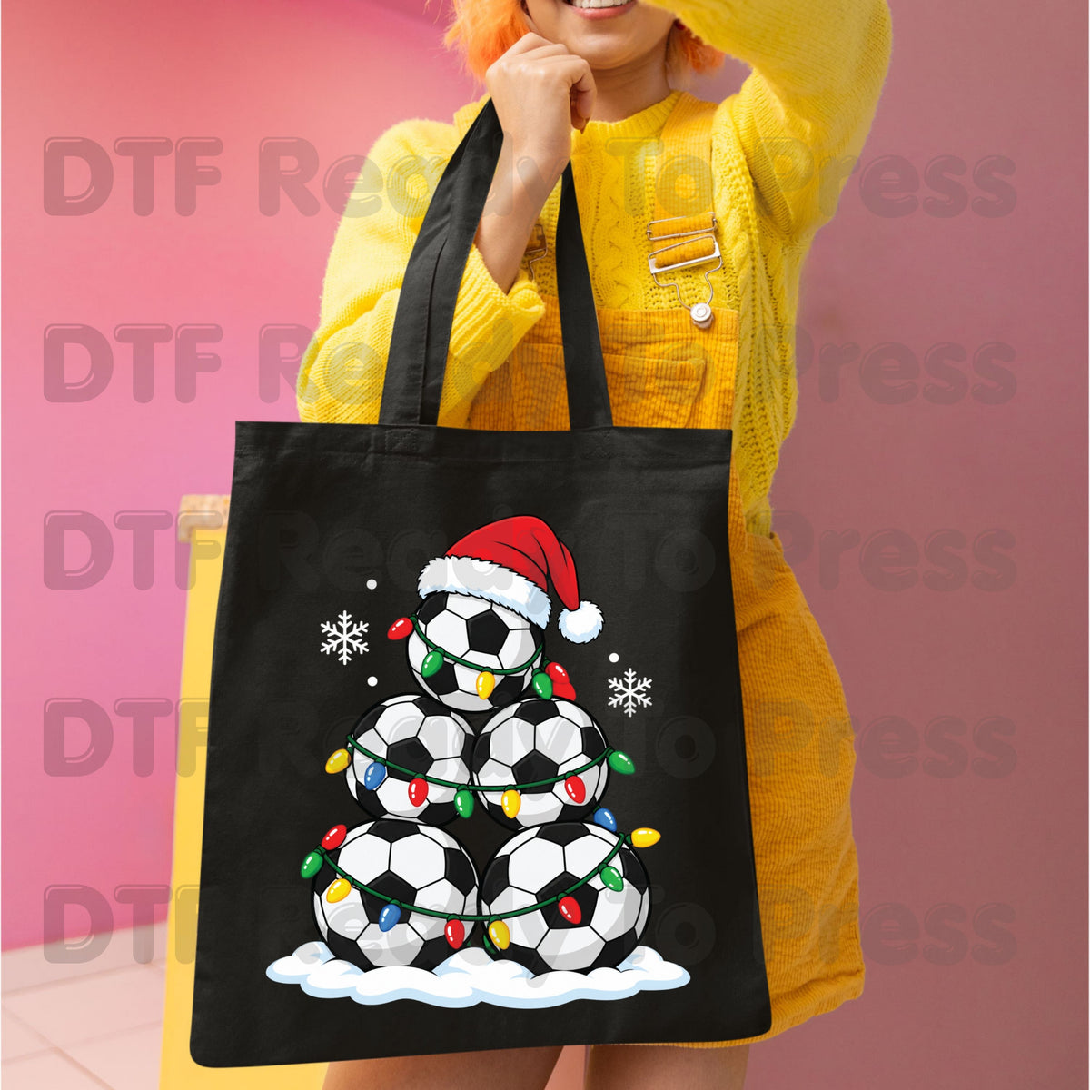 Christmas DTF Transfer, Soccer Ball Christmas Tree, Santa Hat and Lights Graphic
