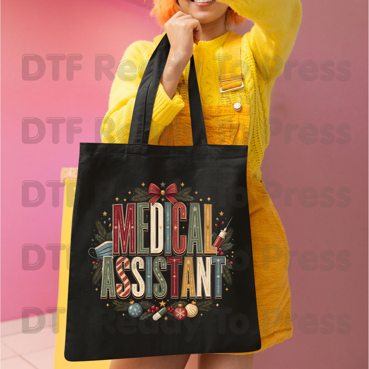 Christmas Medical Assistant DTF Transfers, Holiday Nurse Mask Syringe Bow Medical Ready to Press