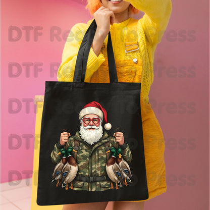 Christmas DTF Transfer, Santa Duck Hunting, Camo Mallards Graphic