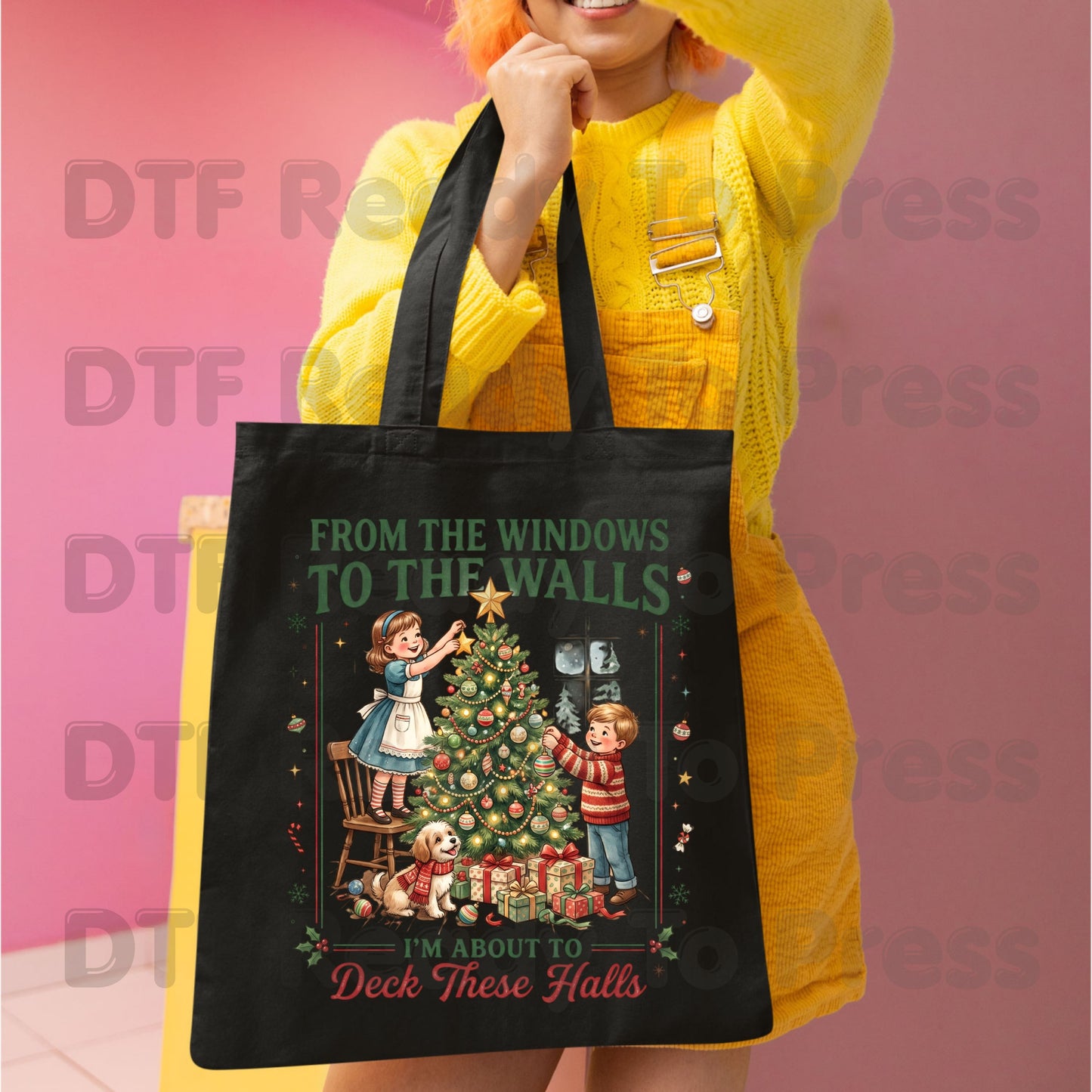 Christmas DTF Transfers, From the Windows to the Walls Deck These Halls Vintage Tree Funny Holiday Ready to Press