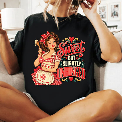 Retro Pinup Girl T-Shirt, Sweet but Slightly Unhinged Baking Graphic Tee, Vintage Baker Shirt