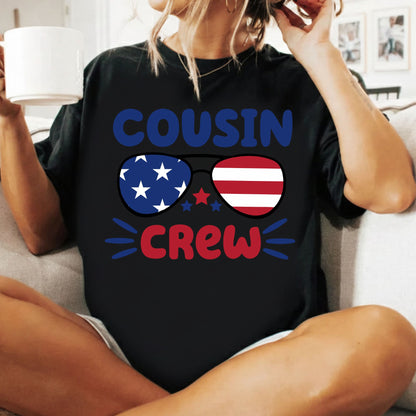 Cousin Crew T-Shirt, Patriotic USA Sunglasses Tee for Toddler and Kids