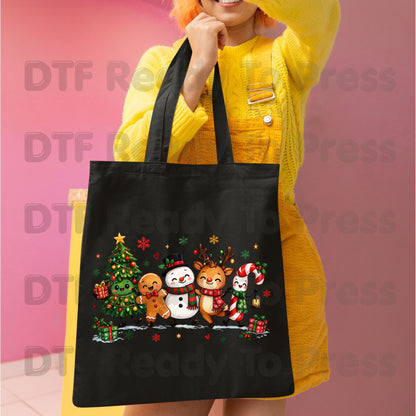 Christmas Friends Squad DTF Transfers, Holiday Reindeer Snowman Christmas Tree Cute Ready to Press