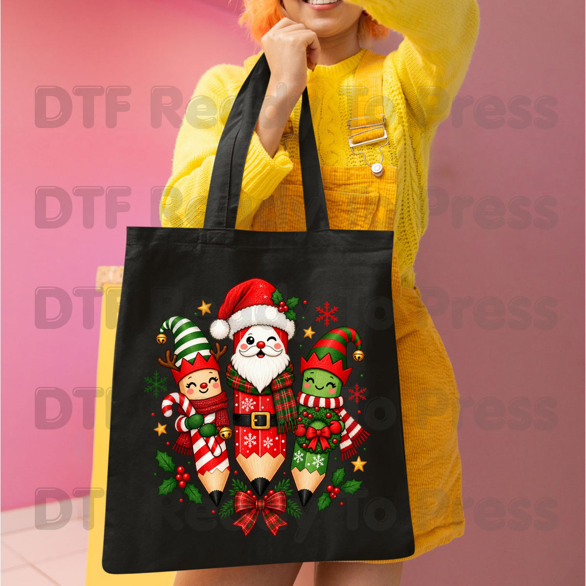 Christmas Teacher Pencils DTF Transfers, Holiday School Elf Santa Cute Teacher Ready to Press