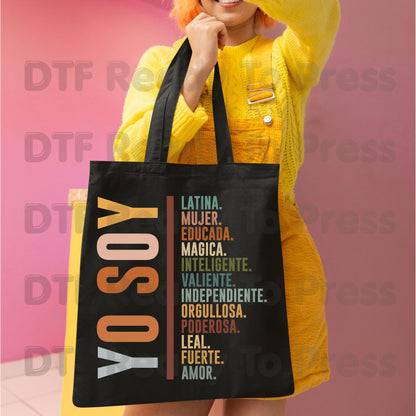Yo Soy Latina DTF Transfers, Mujer Educada Empowered Latina Typography Ready to Press