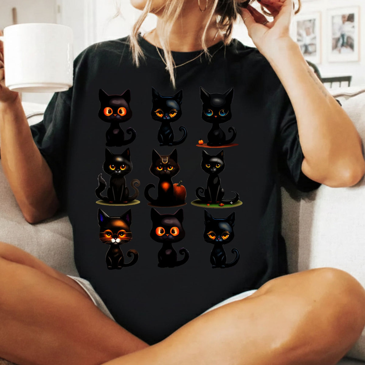 Black Cat Halloween T-Shirt, Cute Kitten Spooky Season Graphic Tee for Toddler and Kids
