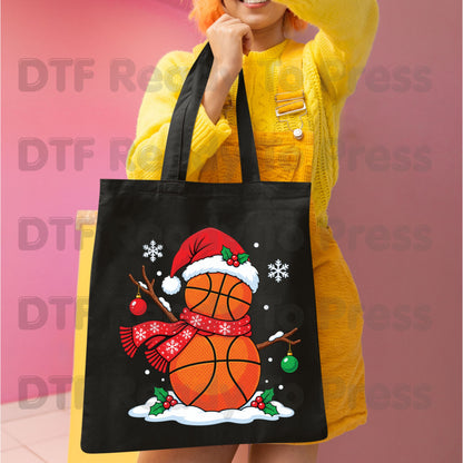 Christmas DTF Transfer, Basketball Snowman with Santa Hat and Scarf Graphic
