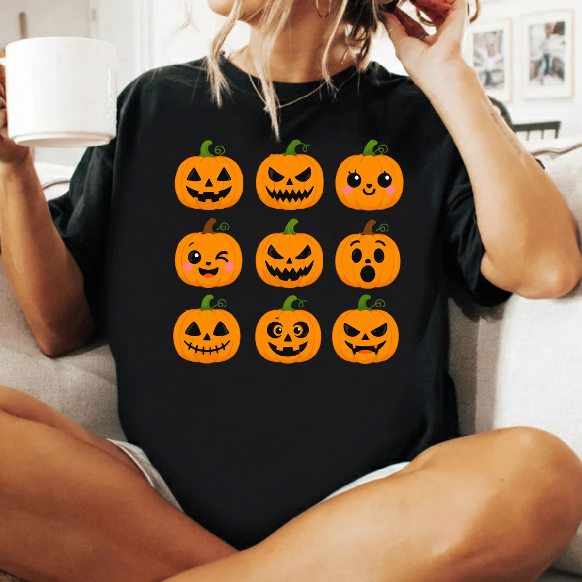Pumpkin Faces Halloween T-Shirt for Toddler and Kids
