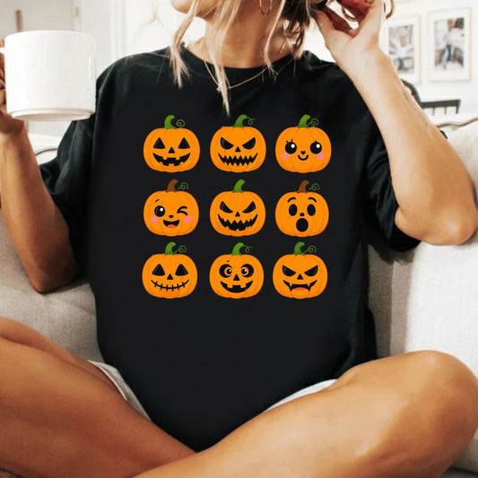 Pumpkin Faces Halloween T-Shirt for Toddler and Kids