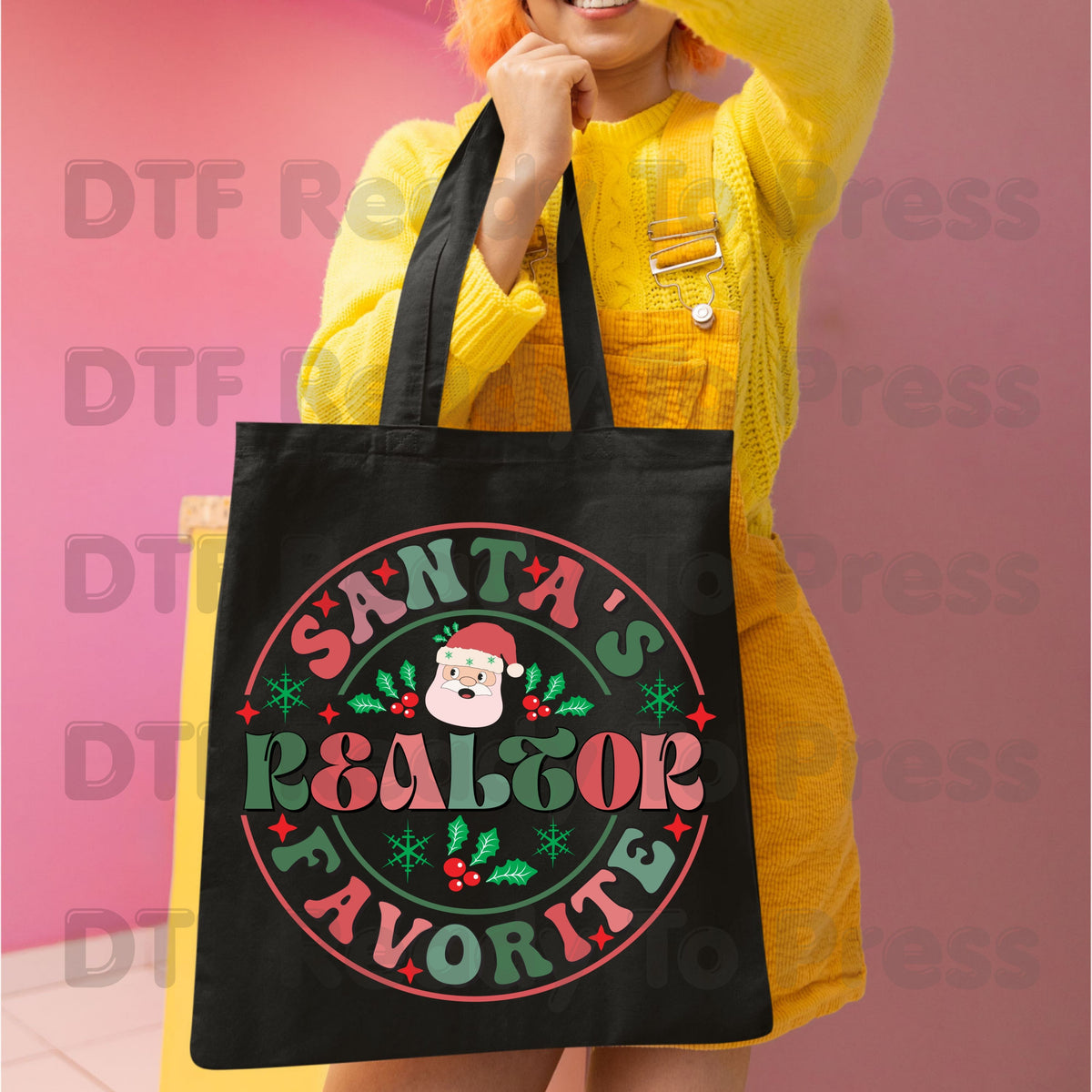 Santa's Favorite Realtor DTF Transfers, Christmas Real Estate Retro Circle Graphic Ready to Press