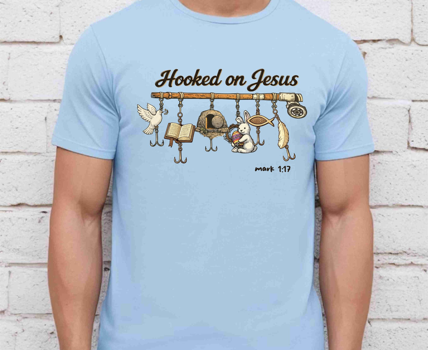 Hooked On Jesus T Shirt Mark 1:17 Christian Fishing Tee Easter Faith Shirt Adult Youth Toddler Baby Religious Gift Fishers Of Men Tee Shirt