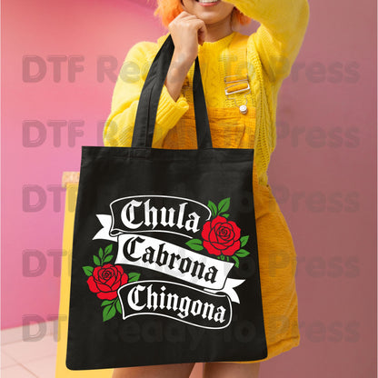 Chingona Rose DTF Transfers, Latina Power Red Rose Chicana Old English Font Ready to Press