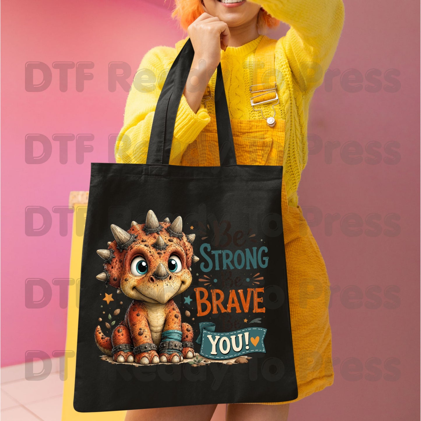 Be Strong Be Brave Be You Dinosaur DTF Transfers, Cute Triceratops Stars Kids Ready to Press
