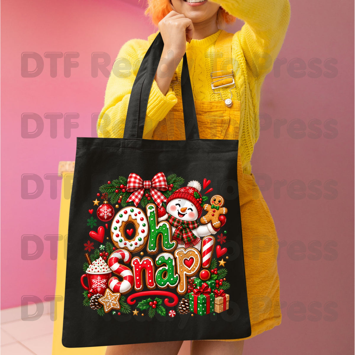 Gingerbread Snowman Christmas DTF Transfers, Oh Snap Cute Holiday Cookie Ready to Press