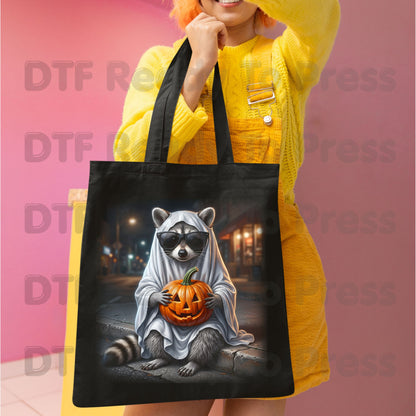 Halloween Ghost Raccoon DTF Transfers, Pumpkin Trash Panda Spooky Vintage Ready to Press