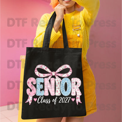 Senior Class of 2027 DTF Transfers, Coquette Ribbon Bow Floral Patchwork Senior Year Ready to Press
