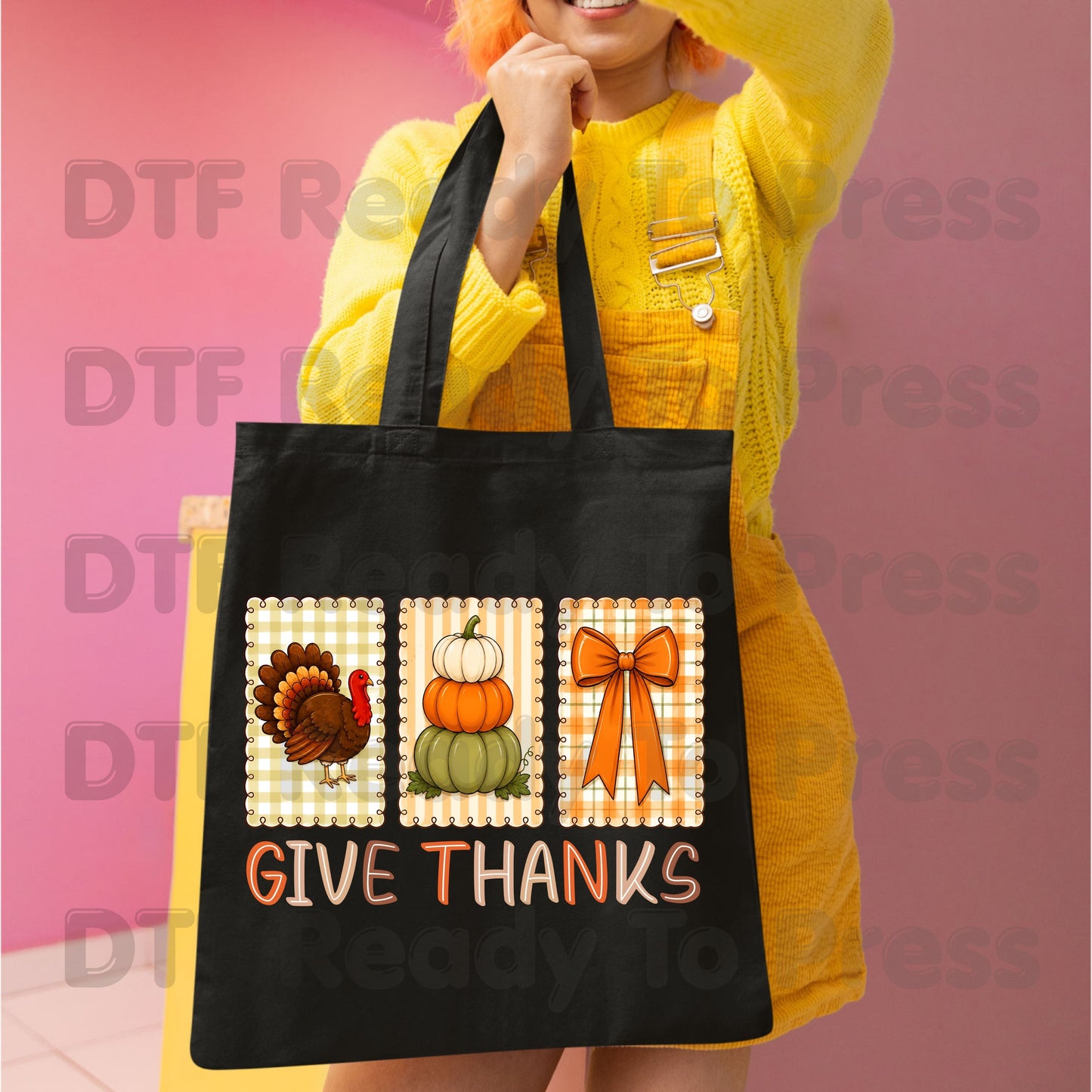 Thanksgiving DTF Transfer Ready to Press Give Thanks Turkey Stacked Pumpkins Coquette Bow Heat Transfer Shirts Autumn Clothing