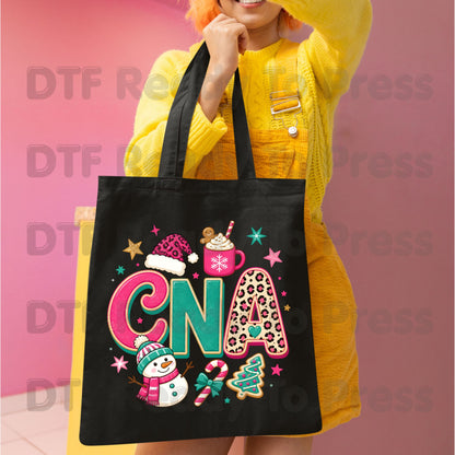 Pink Christmas CNA DTF Transfers, Medical Nurse Snowman Leopard Holiday Ready to Press