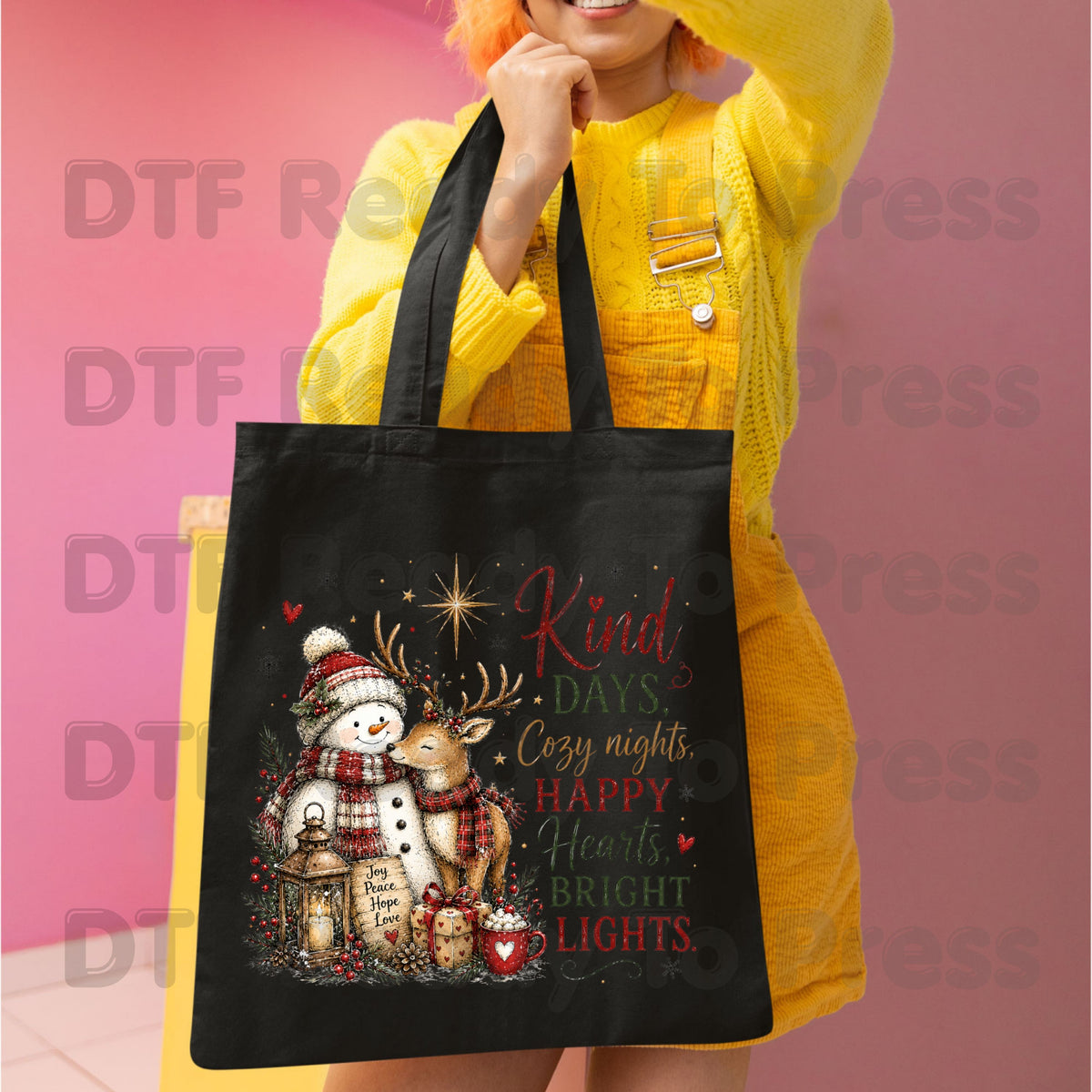 Kind Days Cozy Nights DTF Transfers, Snowman Reindeer Cute Christmas Holiday Ready to Press