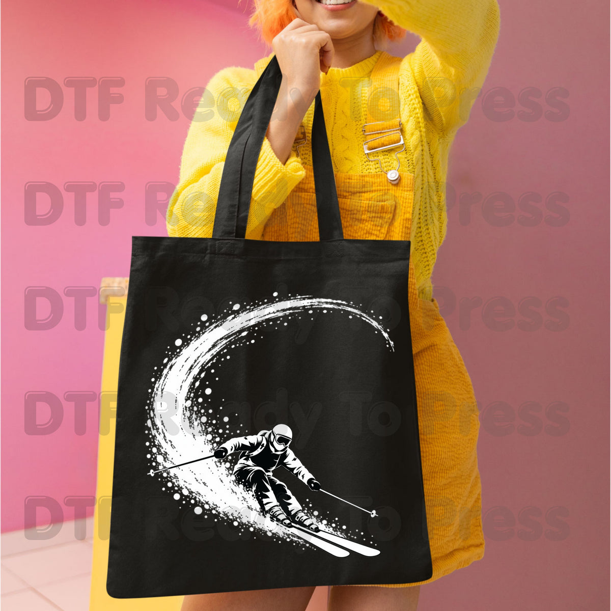 Skiing DTF Transfer, Skier with Snow Spray, Winter Sports Graphic