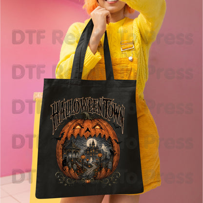 Halloween Town DTF Transfers, Est 1998 Spooky Pumpkin Vintage Haunted House Ready to Press