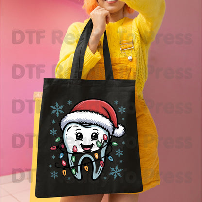 Christmas Cute Dental Tooth DTF Transfers, Dentist Hygienist Santa Holiday Lights Ready to Press