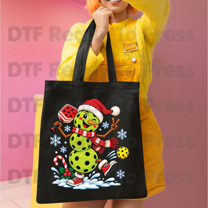 Christmas DTF Transfer, Pickleball Snowman with Paddle and Santa Hat