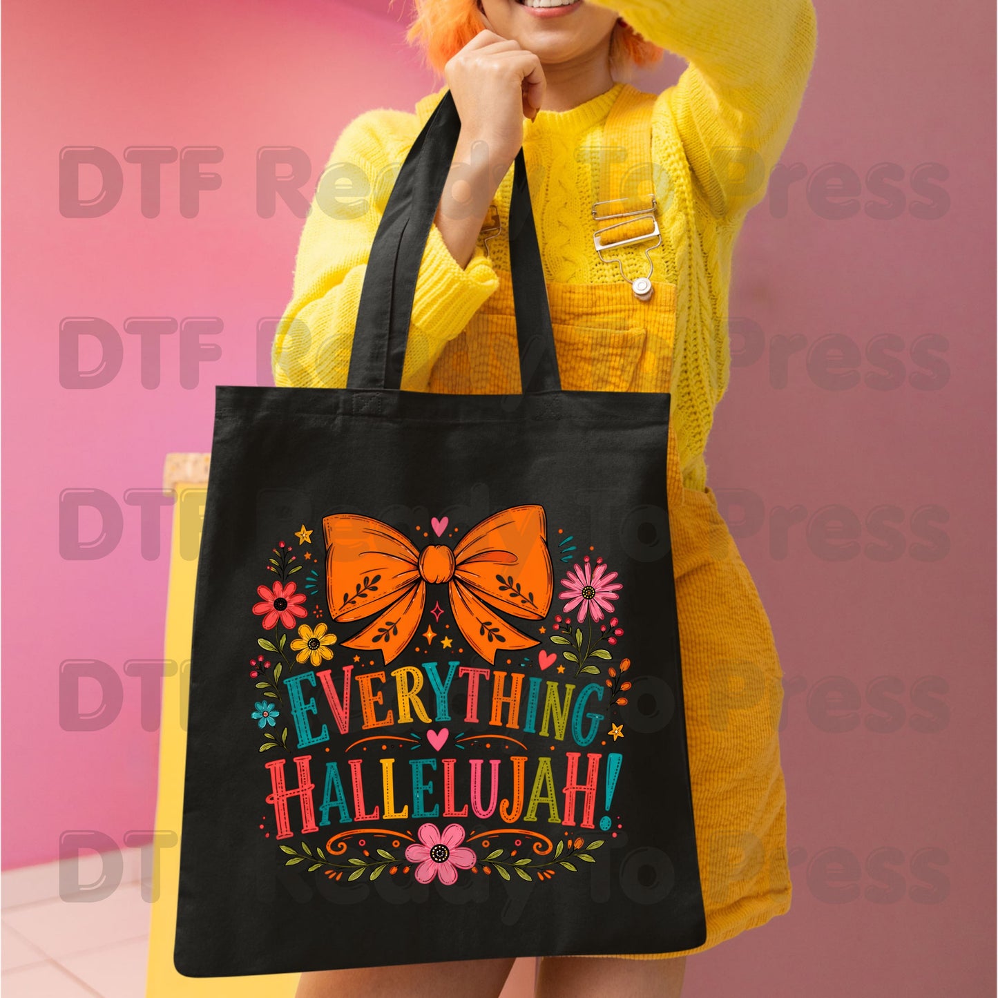 Christian Thanksgiving DTF Transfer Ready to Press Everything Hallelujah Floral Orange Bow Heat Transfer Shirts Colorful Faith Vibe Graphic Press