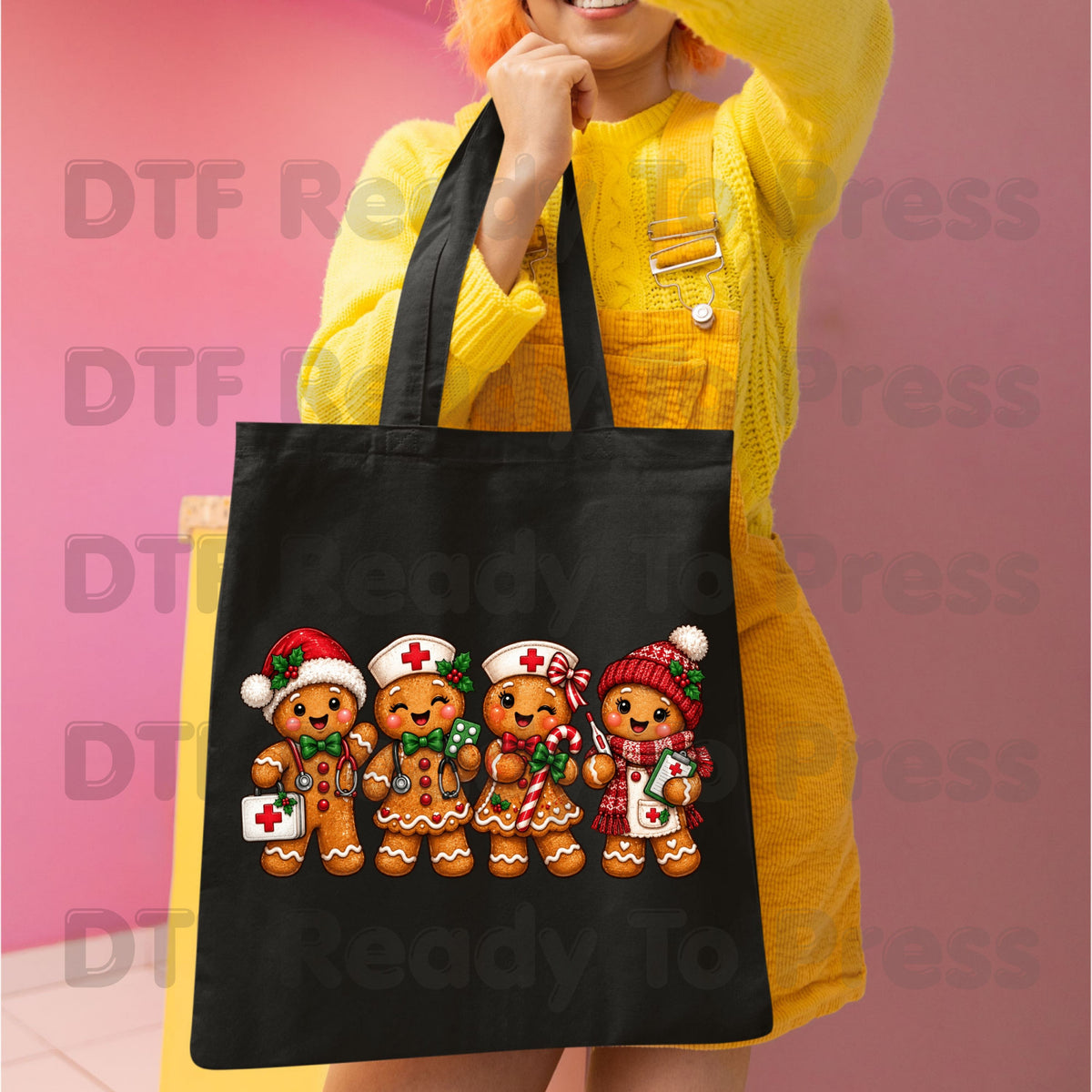 Christmas Gingerbread Nurse Team DTF Transfers, Medical Nursing Stethoscope Holiday Ready to Press