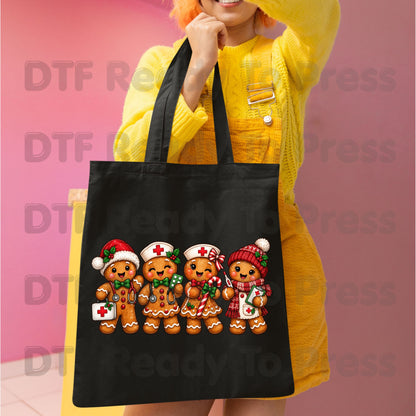 Christmas Gingerbread Nurse Team DTF Transfers, Medical Nursing Stethoscope Holiday Ready to Press