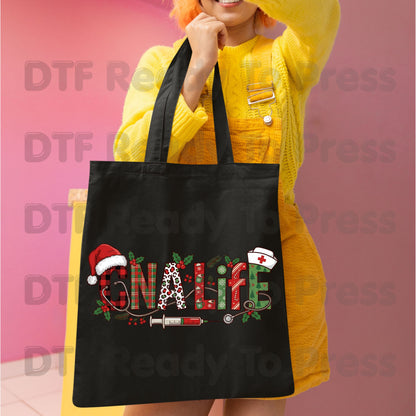 Christmas CNA Life Leopard Plaid DTF Transfers, Medical Nursing Syringe Holiday Ready to Press