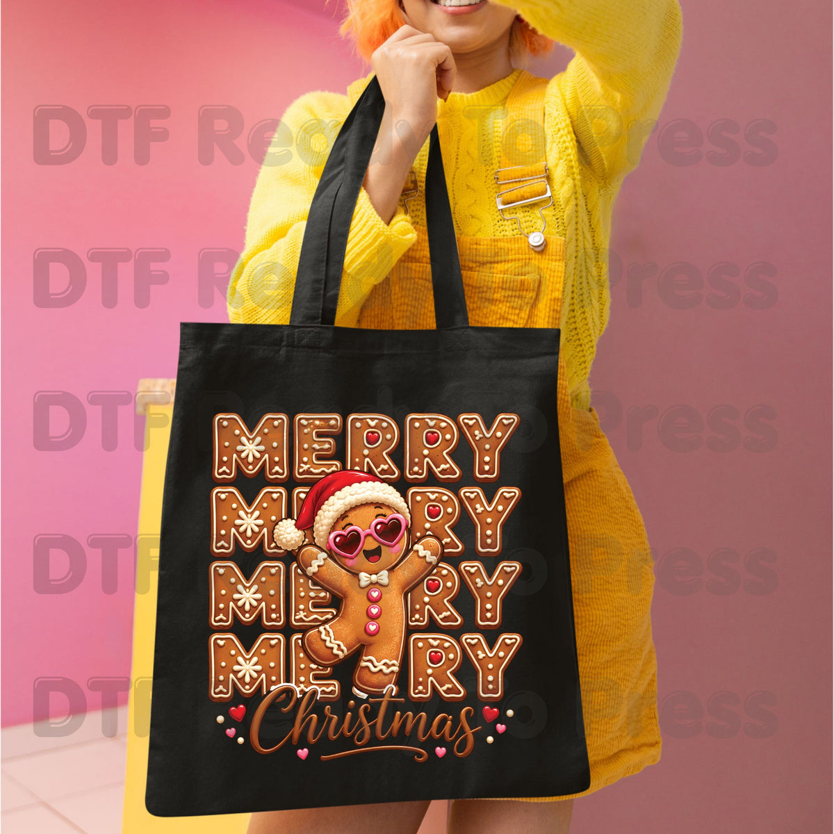 Christmas DTF Transfer, Merry Gingerbread Man with Sunglasses Graphic