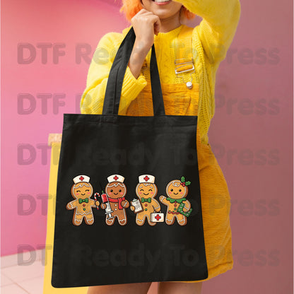 Christmas Gingerbread Nurse DTF Transfers, Holiday Medical Cookies Syringe Cute Nurse Ready to Press