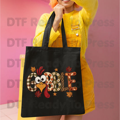 Thanksgiving DTF Transfer, Gobble Turkey Face, Plaid Leopard