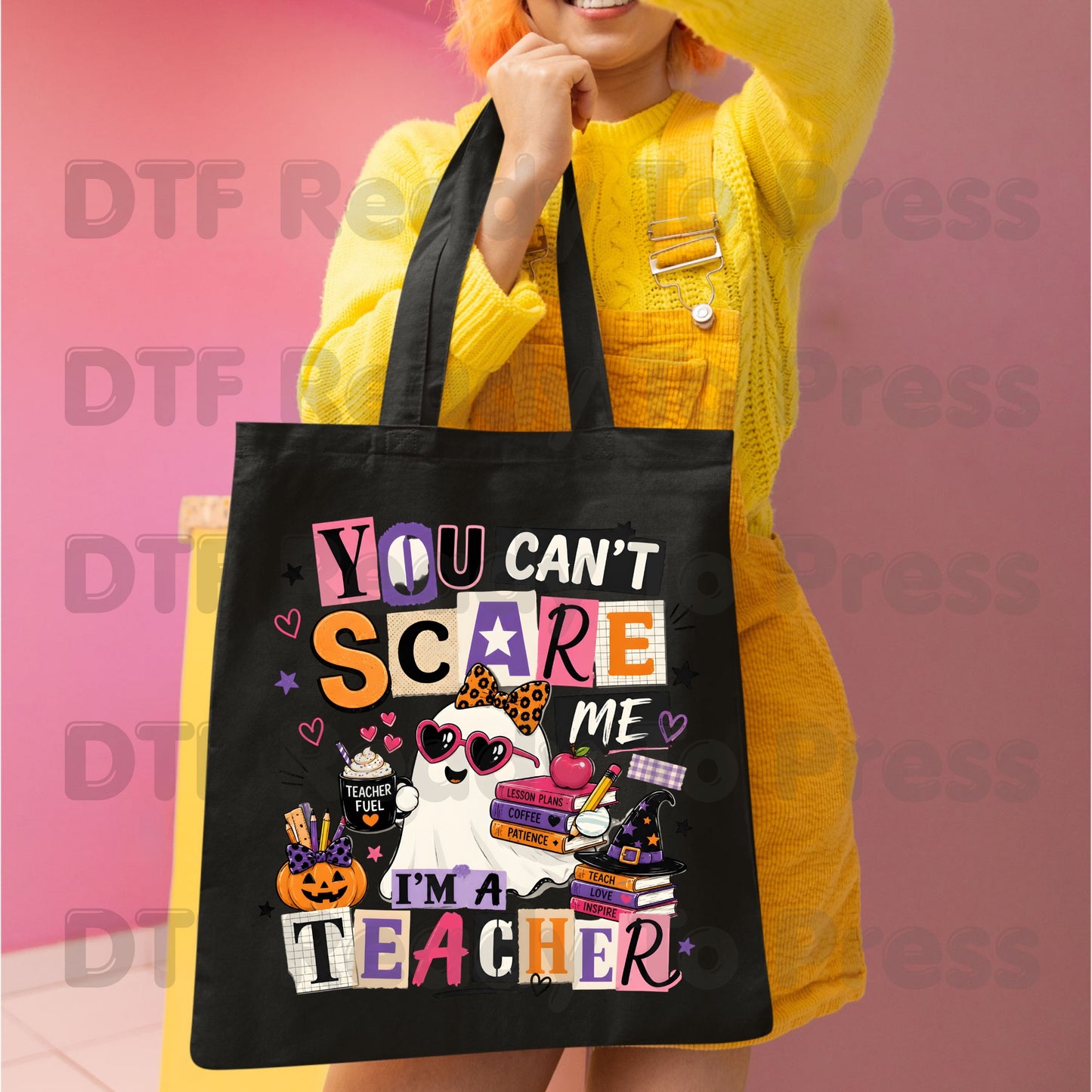 You Can't Scare Me Teacher DTF Transfers, Halloween Ghost Books Coffee Ready to Press