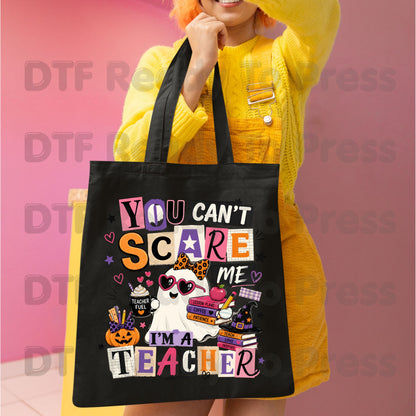 You Can't Scare Me Teacher DTF Transfers, Halloween Ghost Books Coffee Ready to Press