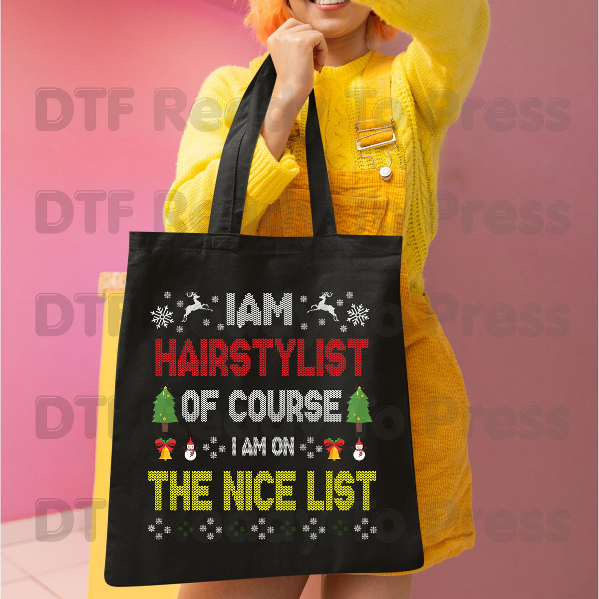 Christmas Hairstylist DTF Transfers, On the Nice List Salon Tree Sweater Holiday Ready to Press