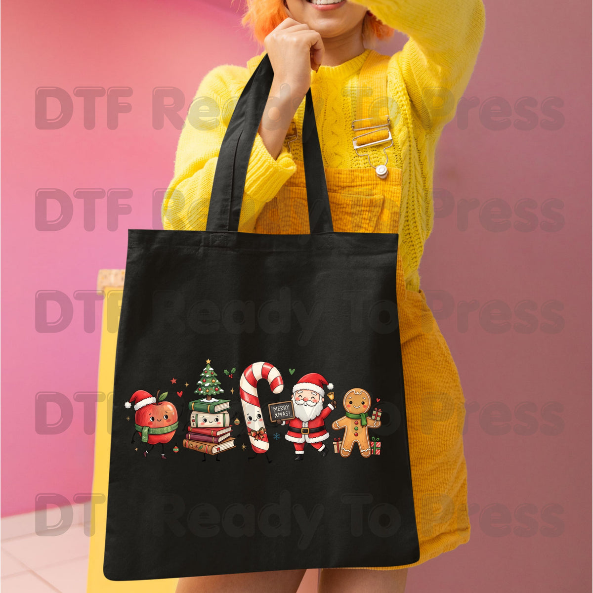 Christmas Teacher Squad DTF Transfers, Holiday School Apple Books Santa Teacher Ready to Press