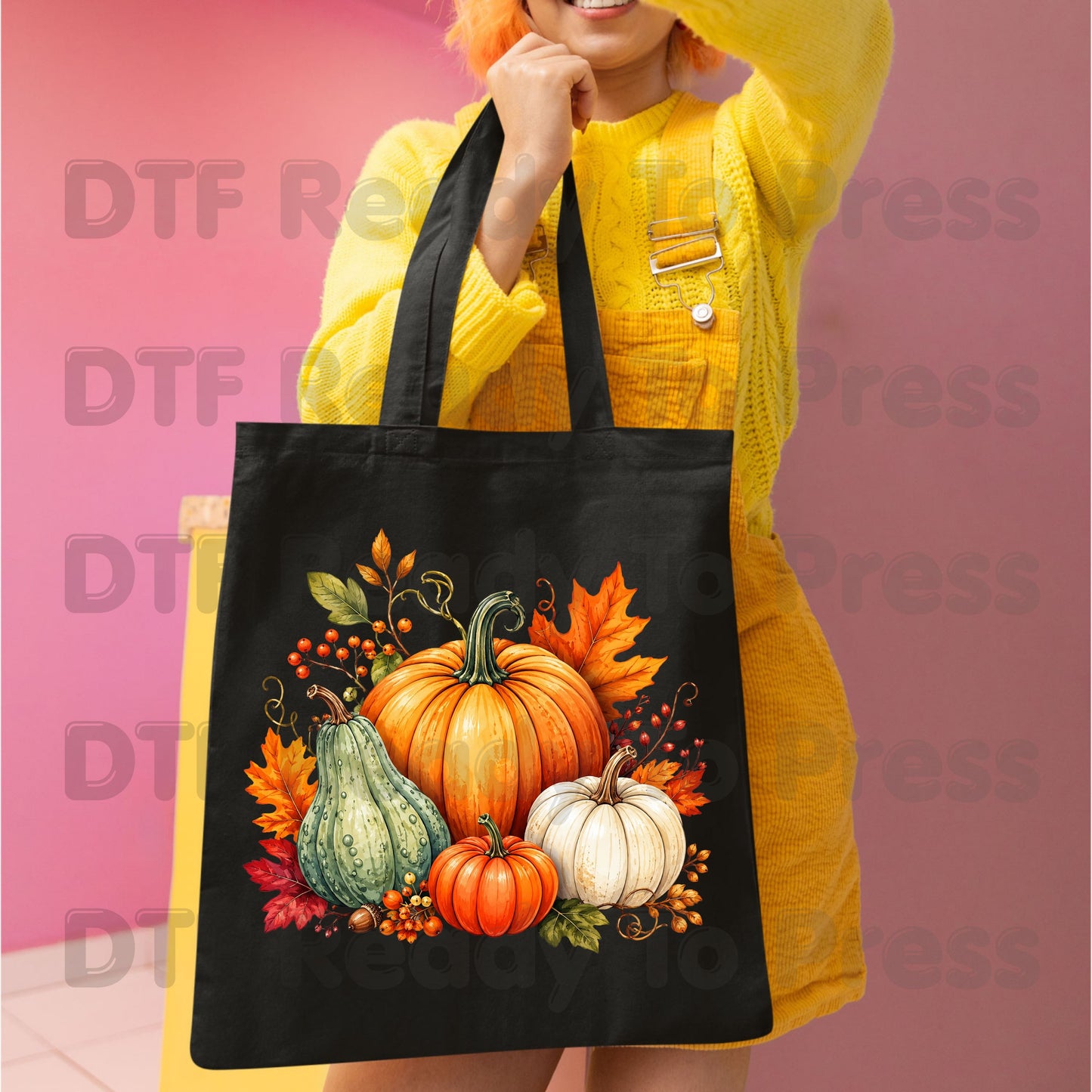 Fall Pumpkin DTF Transfer, Watercolor Harvest Gourd and Leaves Ready to Press