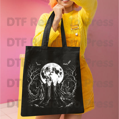 Witches Coven Full Moon DTF Transfers, Dark Forest Bats Gothic Halloween Ready to Press
