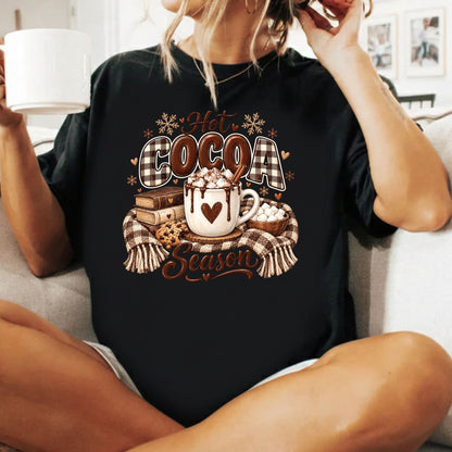 Hot Cocoa Season T-Shirt, Books and Cookies Christmas Tee, Cozy Winter Sweatshirt