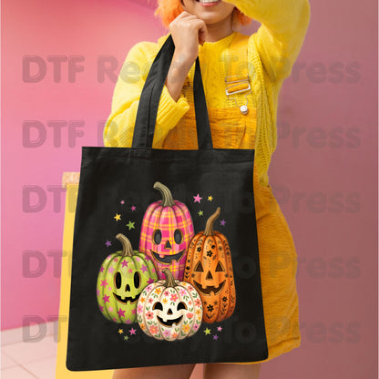 Pink Floral Pumpkin Halloween DTF Transfers, Colorful Spooky Season Ready to Press
