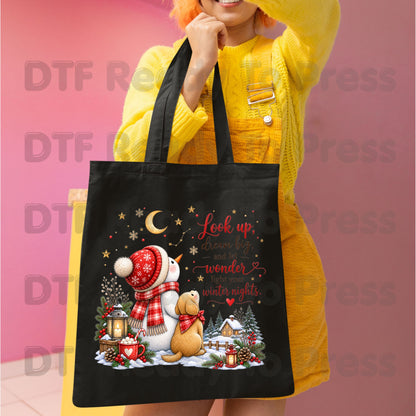 Snowman Dog DTF Transfers, Look Up Dream Big Quote Cute Winter Christmas Ready to Press