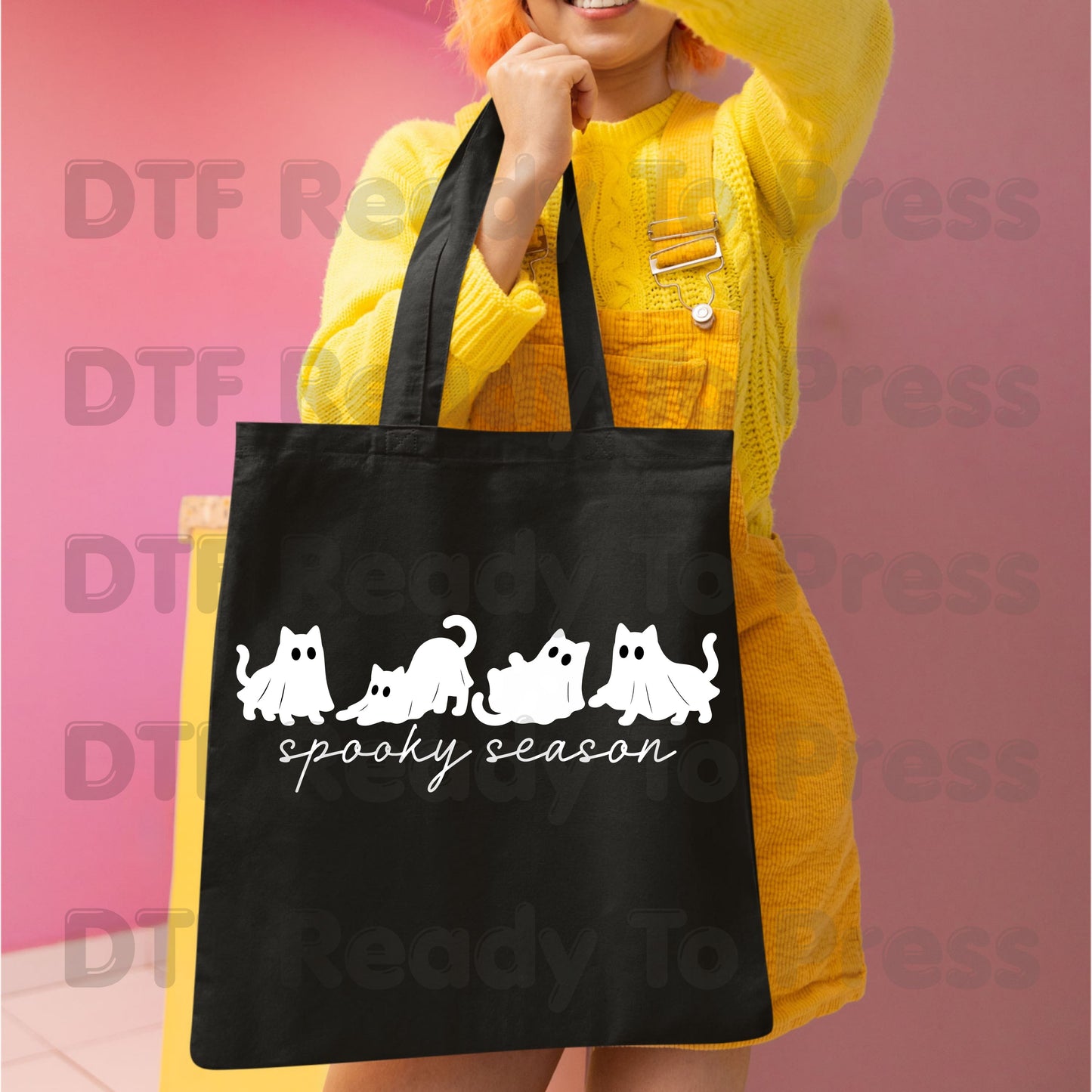 Spooky Season Ghost Cats DTF Transfers, Black Cats Sheet Ghost Line Art Minimalist Ready to Press