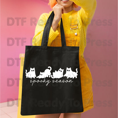 Spooky Season Ghost Cats DTF Transfers, Black Cats Sheet Ghost Line Art Minimalist Ready to Press