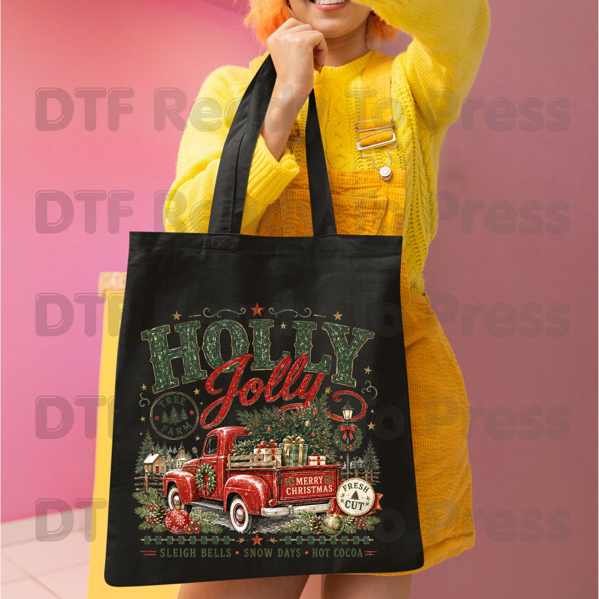 Holly Jolly Christmas DTF Transfers, Red Truck Tree Farm Vintage Holiday Ready to Press