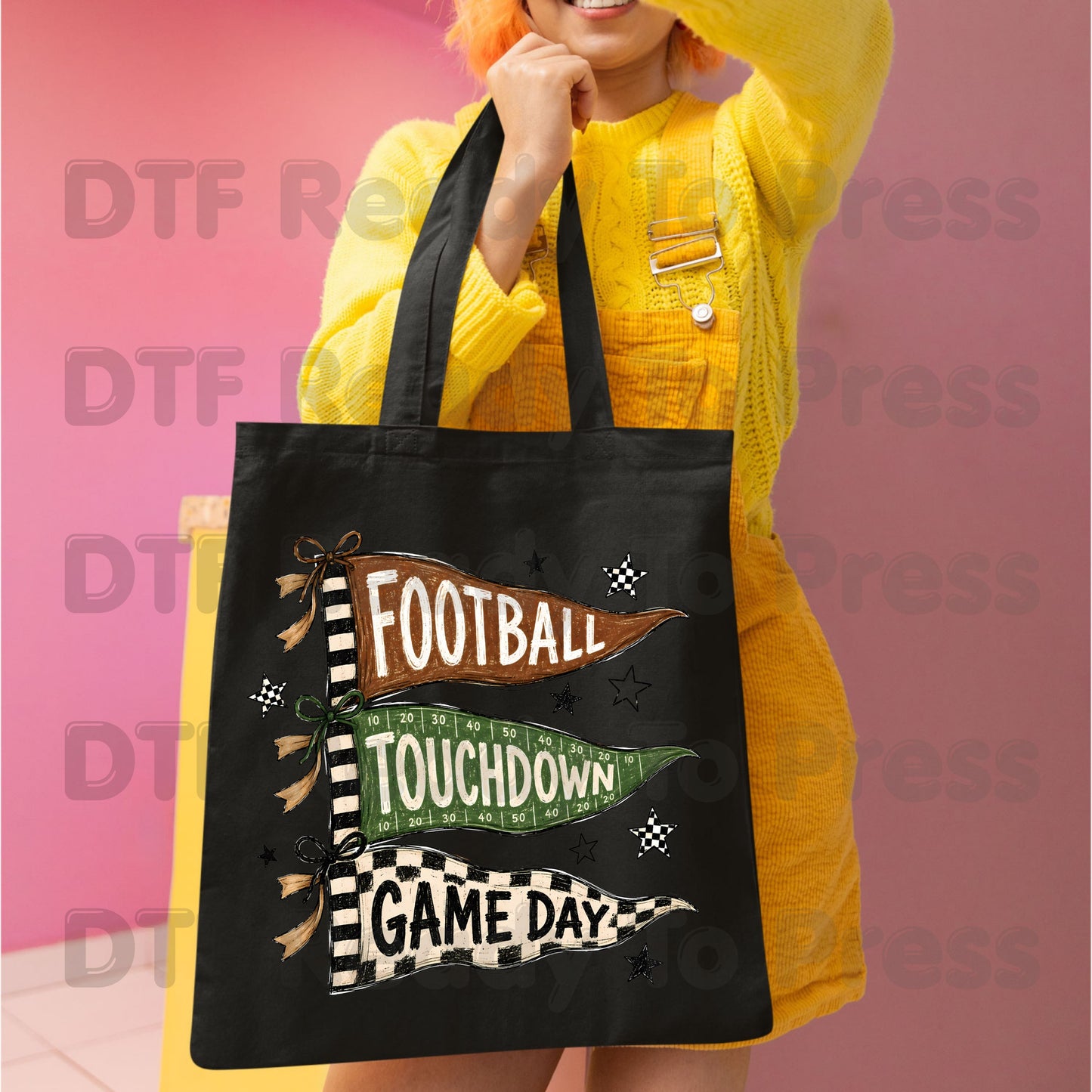 Football Game Day Pennants DTF Transfers, Touchdown Flags Stars Sports Ready to Press