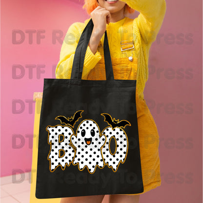 Polka Dot Ghost Halloween DTF Transfers, Boo Cute Spooky Bats Holiday Ready to Press