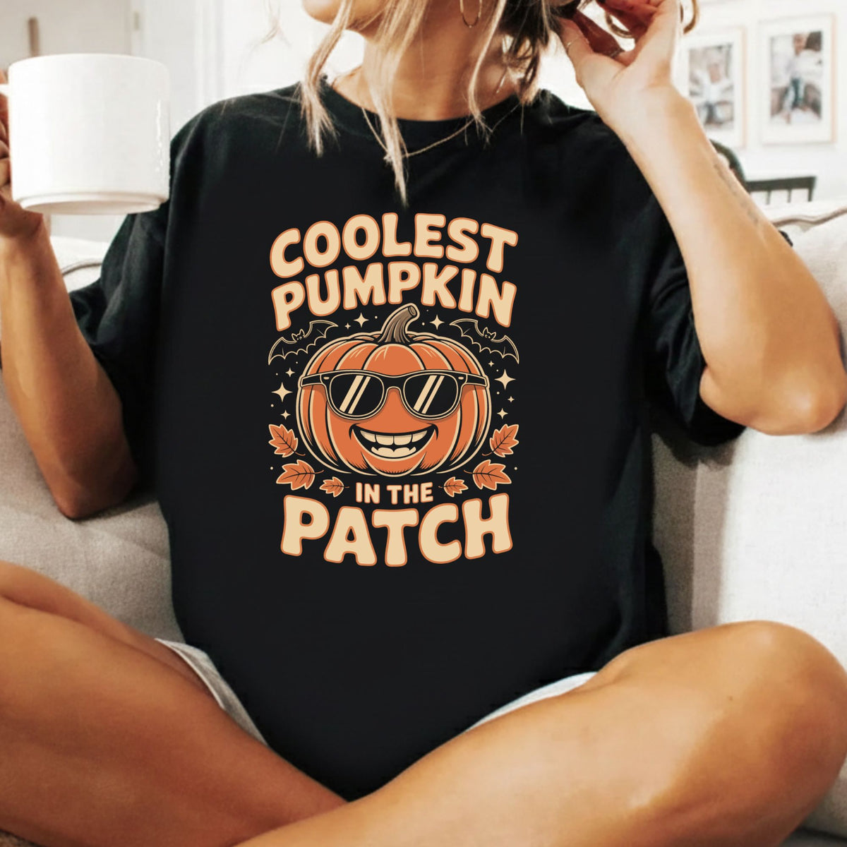 Coolest Pumpkin in the Patch T-Shirt, Retro Halloween Sunglasses Fall Season Tee for Toddler and Kids