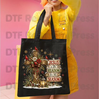 Jesus Is the Reason Christmas DTF Transfers, Cross Red Cardinals Christian Holiday Ready to Press